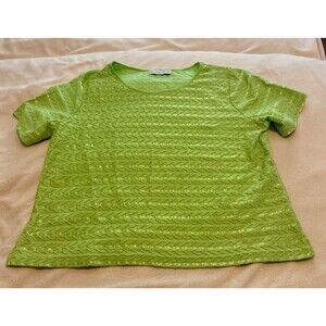 Vtg Sag Harbor Lime Green Chevron Textured Knit Top Slinky M/L